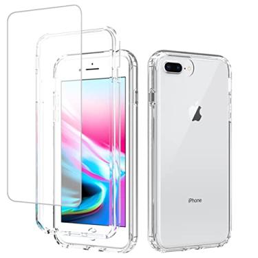 Imagem de Zoeirc Capa para iPhone 7 Plus/iPhone 8 Plus com protetor de tela de vidro temperado, capa macia 360 à prova de choque híbrida transparente para Apple iPhone 7 Plus/8 Plus de 5,5 polegadas