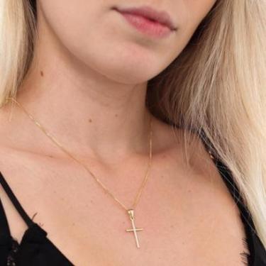 Imagem de Colar Veneziana 45cm + Pingente Crucifixo Pequeno Liso Banhado a Ouro 18k-Feminino