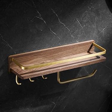 Imagem de Prateleiras de chuveiro, prateleira de banheiro, prateleira de canto de nogueira preta, prateleira de chuveiro quadrada de madeira, organizador de armazenamento de banheiro, suporte de chuveiro (cor: