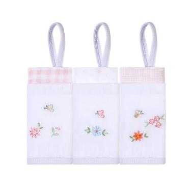 Imagem de Pano Paninho Toalha Toalhinha de Boca Bordado Para Bebê Menino Menina Com Prendedor de Chupeta, 40x40cm, Algodão, Conjunto com 3 Unidades (FLORALZINHO)