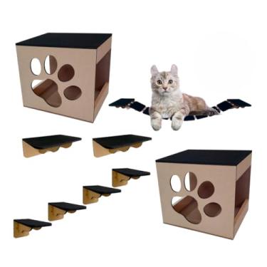 Imagem de Brinquedo Playground Para Gatos 9 Pçs Com 2 Nichos Para Gatos Em Mdf 6mm
