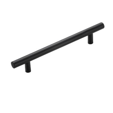 Imagem de Armário de cozinha puxa puxadores de gaveta de móveis em aço inoxidável barra t puxadores de porta de guarda-roupa preto prata alça de armário, preto 256mm