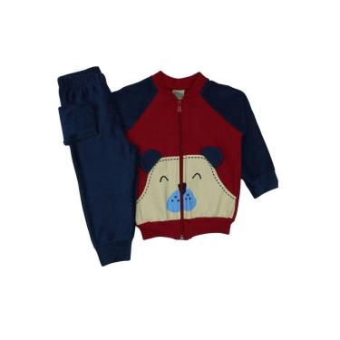 Imagem de Conjunto Bebê Menino Azul e Vermelho Jaqueta Ursinho Inverno