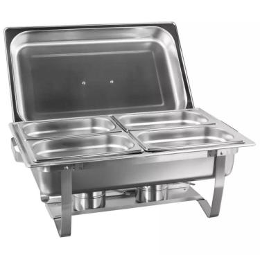 Imagem de Rechaud RM Retangular em Aço Inox Banho com 4 Cubas e Fogareiro 11 L Buffet