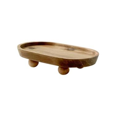 Imagem de Deevoka Suporte de pedestal de madeira pequeno riser para expositor bandeja decorativa multifuncional para decoração de mesa de banheiro, Oval 11.8x19.8x4.3cm
