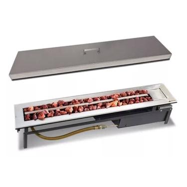 Imagem de Lareira a Gás Stile 80 Cm de Embutir com Tampa em Aço Inox - JX Metais