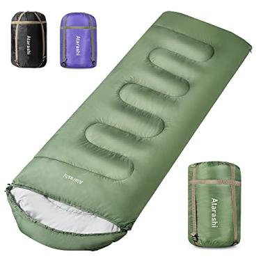 Imagem de Atarashi Sacos de dormir largos para adultos, sacos de dormir masculinos para acampamento, caminhada e ao ar livre, 3-4 estações, clima frio quente, leve, portátil, verde tamanho grande com saco de