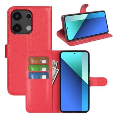 Imagem de Kezaizhe Capa flip para Xiaomi Redmi Note 13 4G carteira de couro PU capa protetora magnética para celular Redmi Note13 4G LTE Folio Book Cover com suporte (vermelho)