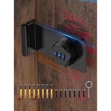 Imagem de Fechaduras de ferrolho de senha de armário, fechadura de porta de celeiro de 90 graus, trava de combinação de segurança doméstica para armário, cerca, banheiro, ao ar livre, jardim (preto-1 peça)