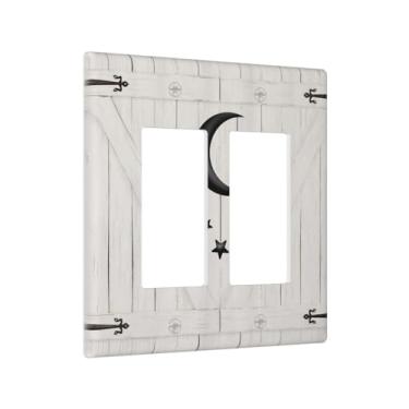 Imagem de Barn Boor Moon Star 2 Gang Light Switch Cover Retro Wood Decorative Wall Plate Double Rocker Plank GFCI placa de interruptor elétrico para decoração de casa