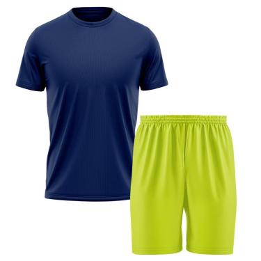 Imagem de Kit Calção Short Futebol Basquete Amarelo + Camiseta Manga Curta Masculina-Masculino