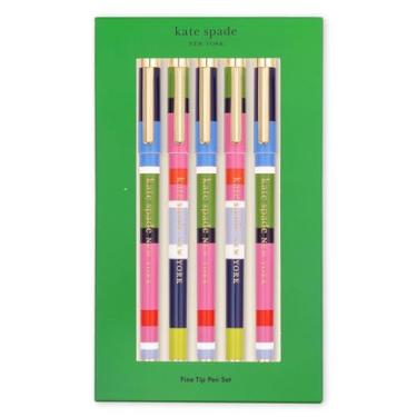 Imagem de kate spade new york Conjunto de 5 canetas de ponta fina, canetas coloridas de plástico, canetas de tinta colorida de ponta fina para escrita e diário precisos, listras de dia ensolarado