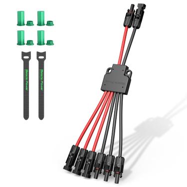 Imagem de Bateria Power Conectores solares para 3 painéis solares, divisor de conectores de painel solar à prova d'água IP68, adaptador paralelo de 6 a 2 ramos Y para extensão de cabo solar