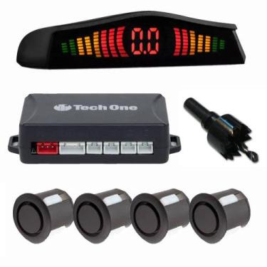 Imagem de Sensor De Ré Estacionamento Preto Fosco Visor Led - Tech One, Preto Fo