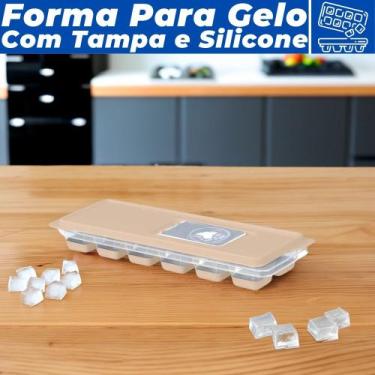 Imagem de Forma De Gelo Silicone Com Tampa Plástica Retangular Lavável Multiuso 