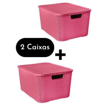 Imagem de KIT C/ 2 CAIXAS ORGANIZADORAS CESTO RATTAN 7 Litros PRETO Com Tampa AR