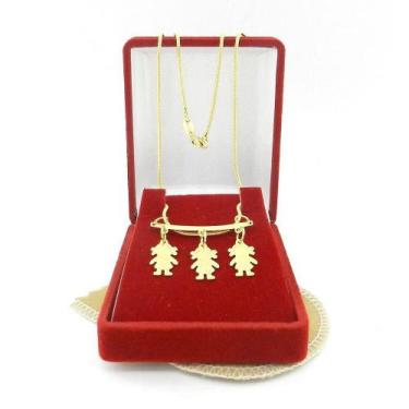 Imagem de Corrente Feminina 50cm 3 Meninas Folheada Ouro Cr457 - WNBIJOUTERIAS
