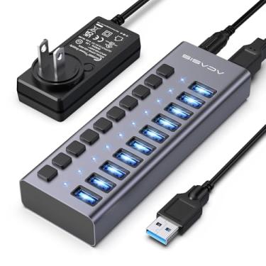 Imagem de ACASIS Hub USB alimentado, hub USB 3.1 de 10 portas com velocidade de dados de 10 Gbps, interruptores liga/desliga individuais, adaptador de energia 12V4A 48W, hub USB 3.1 alimentado para MacBook, Mac