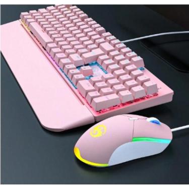 Imagem de Teclado e Mouse Gamer Led Mecânico Abnt2 RGB Rosa - Fire phoenix