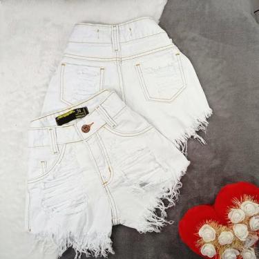 Imagem de Short Jeans Hot Pants Feminino Bermuda Cintura Alta Destroyed Desfiado