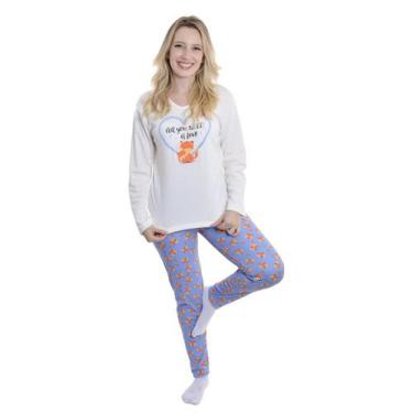 Imagem de Pijama feminino de inverno canelado Sweet Victory, G, Marfim
