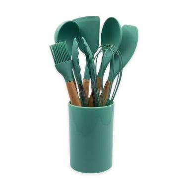 Imagem de Conjunto de Utensílios de Cozinha em Silicone, 8 Peças, Verde Escuro P
