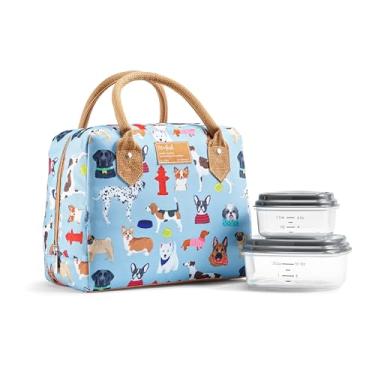 Imagem de Fit & Fresh Lancheira isolada para mulheres - Caixa grande à prova de vazamento e resistente a manchas com recipientes, fecho de zíper - Bloomington, tema de cães