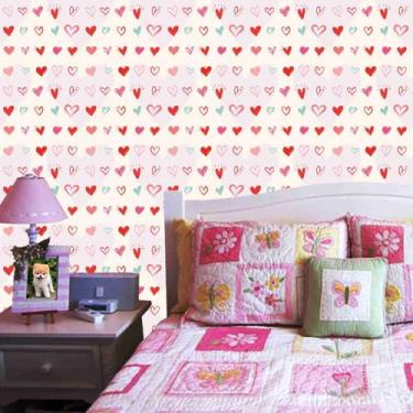 Imagem de Papel Adesivo Vinil Corações Coloridos Fundo Bege desenho 3m - Ref:PPT