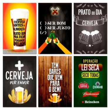 Imagem de Kit Placas Quadros Frases Bar Cervejas Mdf 6 pçs 20x13 cm - Art Print