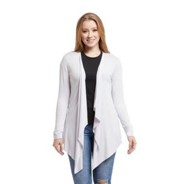 Imagem de Cardigan Feminino Casaco Kimono Com Bico Manga Longa - Wooks, G, Branc