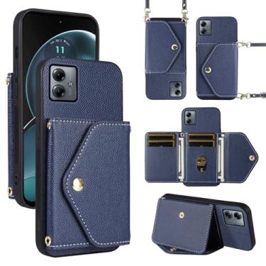 Imagem de Dibosom Capa carteira minimalista para Motorola Moto G14 com alça de ombro, 6 compartimentos para cartões, fina e fina, suporte para cartão de crédito de couro PU, acessórios para celular MotoG14 G 14