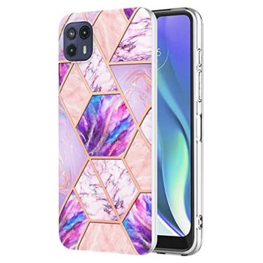 Imagem de Dinglijia Capa para Moto G50 5G, TPU macio + padrão de mármore de mosaico IMD, design fino, proteção de tela e câmera aprimorada para meninas e mulheres, capa para G50 5G YBPJ roxo claro