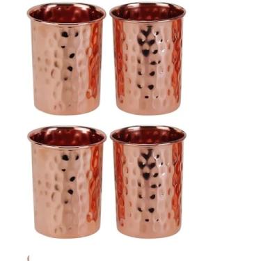 Imagem de Arts Of India Copos martelados de cobre puro moscou mule tumbler 250 ml (8,5 US Fl Oz) (martelado, conjunto de 4)