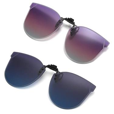 Imagem de YAMEIZE Óculos de sol polarizados clip-on – Óculos de sol sem aro com proteção UV olho de gato para mulheres e homens dirigindo ao ar livre, Roxo gradiente + azul gradiente, M