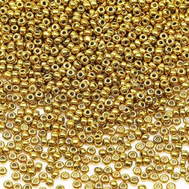 Imagem de Bala&Fillic Contas de sementes opacas douradas de 3 mm cerca de 3600 peças/100 gramas na bolsa, 8/0 contas de vidro para fazer pulseira e colar (dourado)
