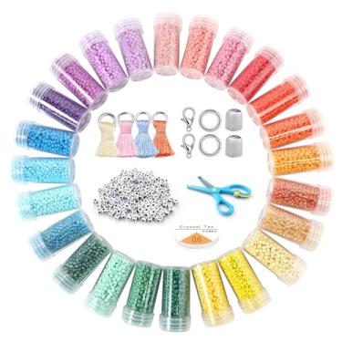 Imagem de Miss Rabbit Kit de contas de sementes, para fabricação de joias, 24.000 peças, contas de semente de vidro de 3 mm e 100 peças, letra do alfabeto de 5 mm para fazer pulseiras com cordões elásticos