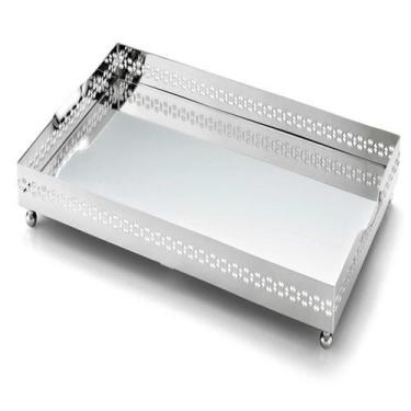 Imagem de Bandeja Retangular Mirror Cross Média Prata - St James