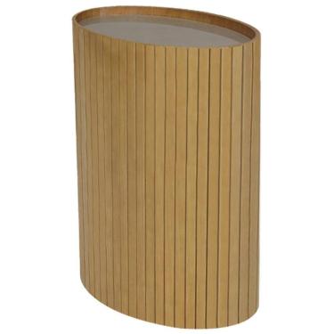 Imagem de Mesa De Apoio Lateral Oval Tampo Vidro Glow Madeira Amendoa Nacc Amendoa