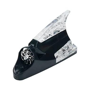 Imagem de Modengzhe Decoração de antena de barbatana de tubarão com luz LED de teto de carro movida a vento preta (base de 11 cm x 6 cm)