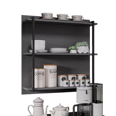 Imagem de Prateleira Industrial Tripla Cozinha Suspenso De Parede Emi 70,5cm M12 - D`rossi Cor Grafite