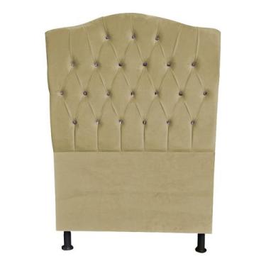 Imagem de Cabeceira De Cama Box Princesa Solteiro 90 cm Botão Strass Suede Bege 
