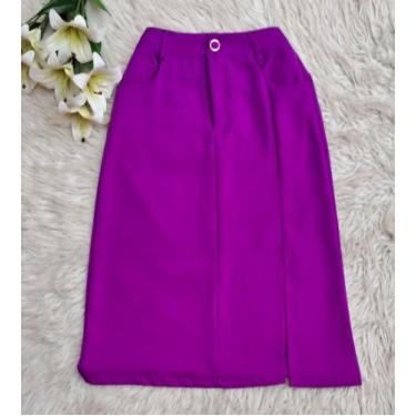 Imagem de MODAS DOMI Saia Midi Alfaiataria Com Fenda Lateral 0125, Roxo uva, G