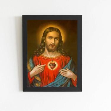 Imagem de Quadro Sagrado Coração de Jesus Moldura Preta 60x40cm - PlimShop