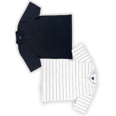 Imagem de KIT Masculino 2 Peças - Camisa Polo Listrada Preta e Camisa Polo Listr