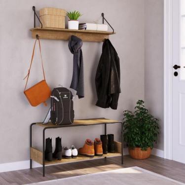 Imagem de Conjunto sapateira + banco tube madeira vermont base em aço preto fosc