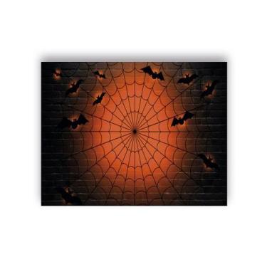 Imagem de Fundo Fotográfico 1,55 X 1,20 - Halloween Alaranjado com Teia de Aranh