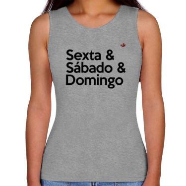 Imagem de Regata Feminina Sexta & Sábado & Domingo - Foca na Moda, Cinza, G