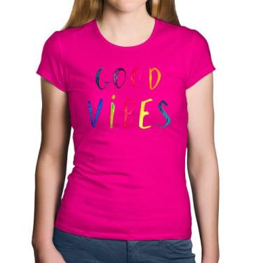 Imagem de Baby Look Algodão Good Vibes Cores - Foca na Moda, Rosa, G