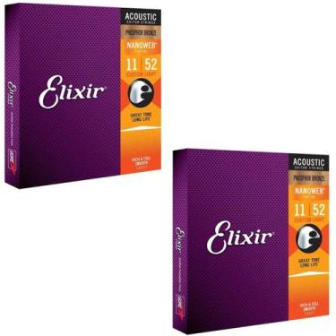Imagem de Kit 2 Encordoamento Violão Aço 011 Elixir Phosphor Bronze 16027 Made i