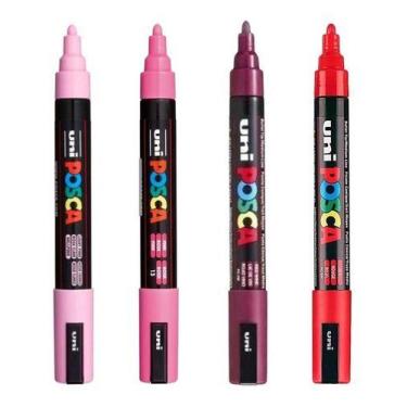 Imagem de Kit 4 Canetas Posca Vermelho, Vinho, Rosa e Rosa Claro Uni